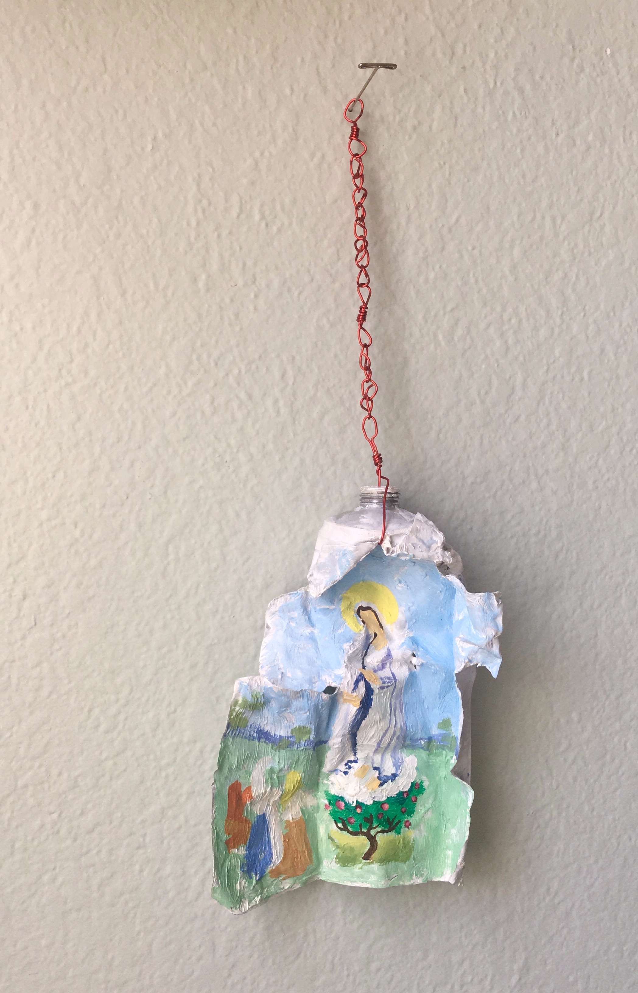   Apparition of Our Lady of Fatima Within a Paint Vessel   oil on paint tube, artist made chain  2018 - 2019   
