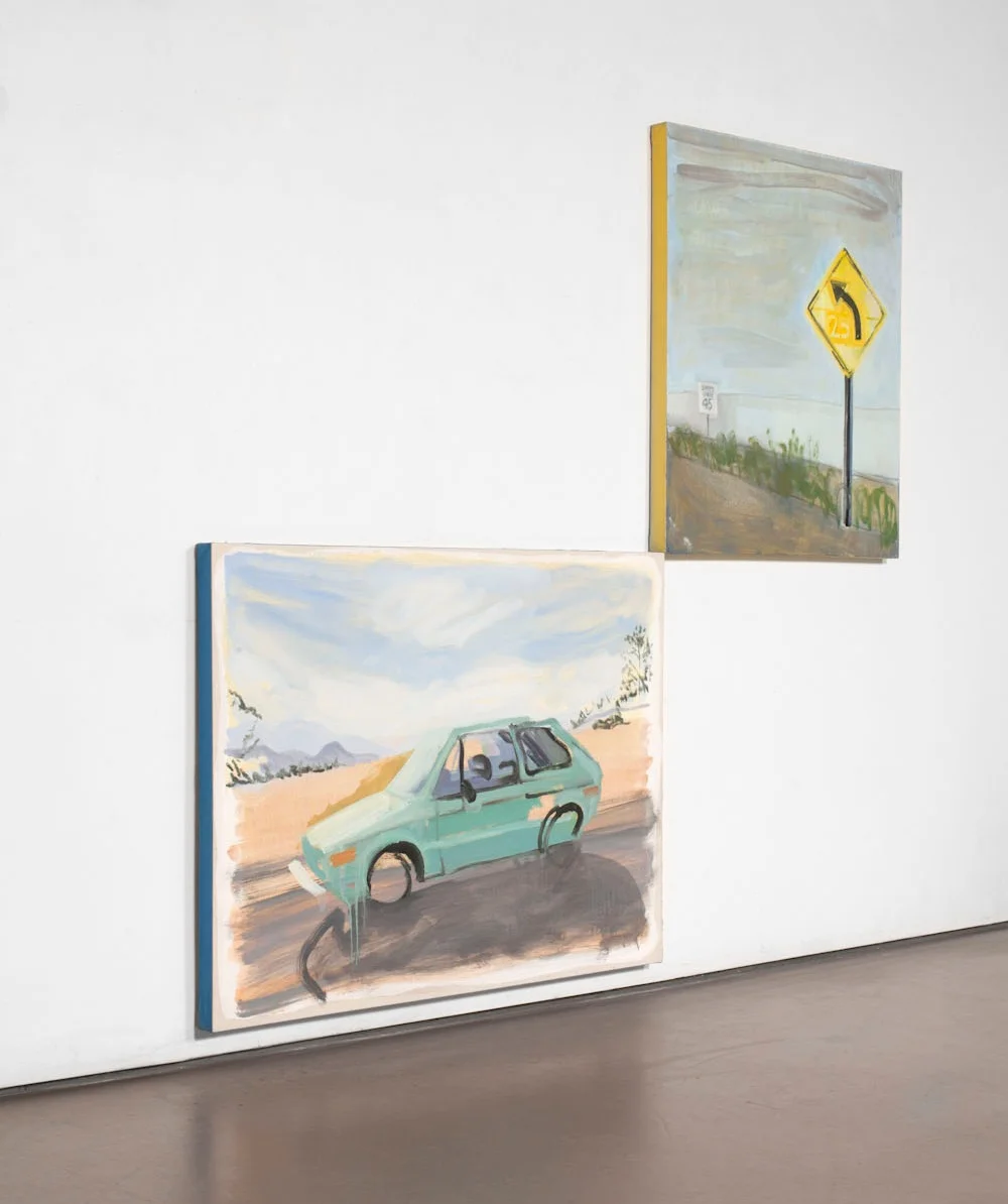 He Taught Me That Yellow Signs Are Just Suggestions /// Ele Me Ensinou Que Placas Amarelas São Apenas Sugestões 2016 Oil on canvas, blue tape, yellow tape