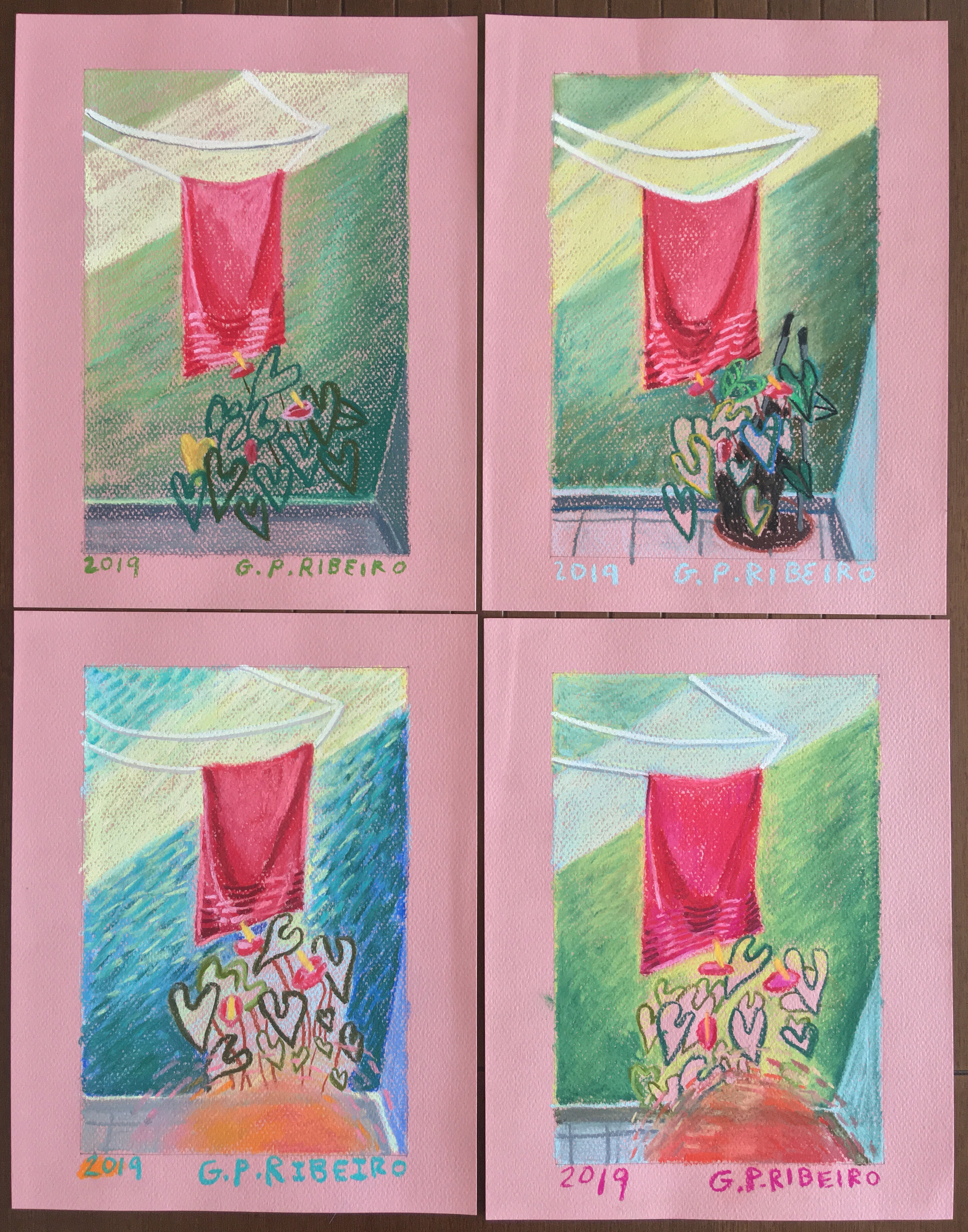  Set #5 or #6  image area 6” x 9” each  chalk pastel on colored paper  2019 