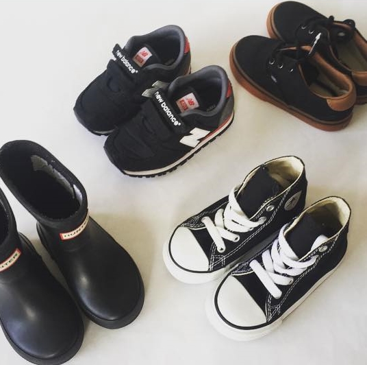 L - R: Hunter Boots, New Balance Shoes, Converse High Tops, Vans