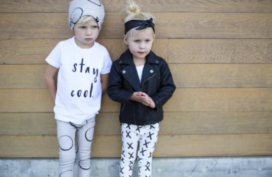L-R: Dion wearing circle leggings and slouchy beanie, Evalina wearing X's leggings and faux leather knotted headband. {Stay Cool shirt from Whimswear } 