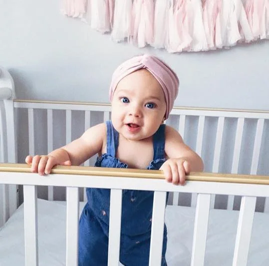 Baby Ella wearing homemade head band. Follow Ella's mama on Instagram @lovinglittlesblog
