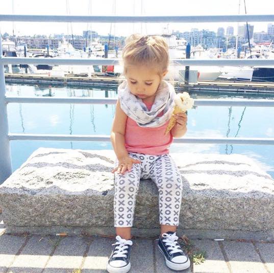 Little Citizens Apparel own, Stella, wearing Skulls Infinity Scarf