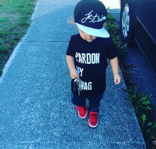 @lindz_xo This cutie is sporting a Whistle and Flute Je t'aime hat and King and Sage tee, and Adidas shoes.