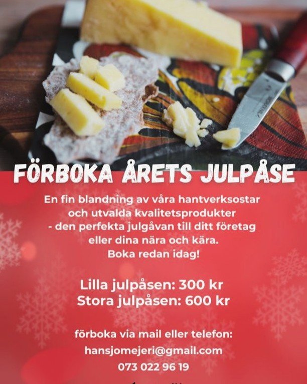 Nu kan ni boka &aring;rets julp&aring;se med v&aring;ra ostar tillsammans med utvalda godsaker! Perfekt g&aring;va till personal, kollegor, n&auml;ra &aring; k&auml;ra eller varf&ouml;r inte till det egna julbordet eller adventsmyset?

Begr&auml;nsat