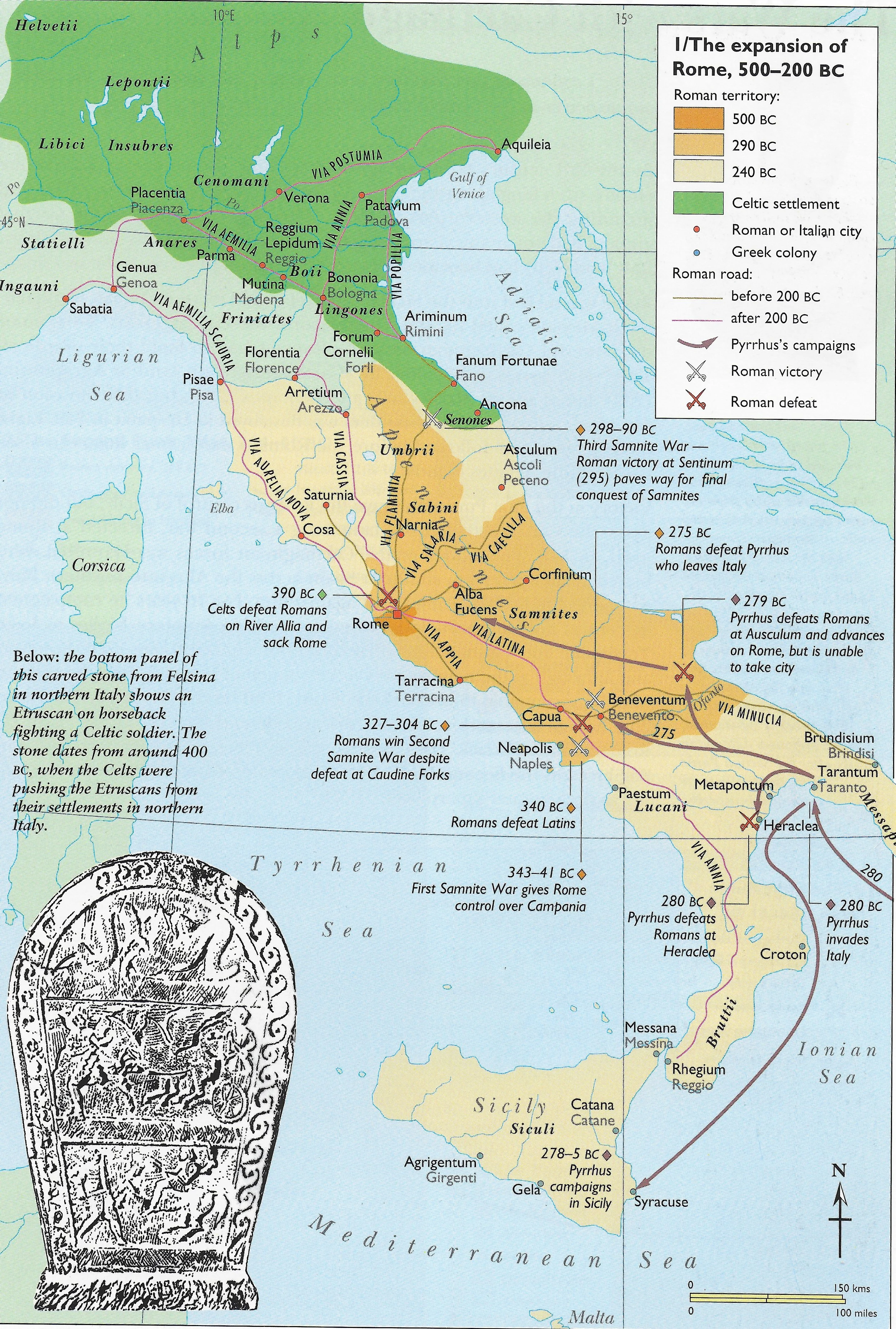 Latin II 2016-7 Map of Italy Italian Peninsula down to 200 BC conquest.jpeg