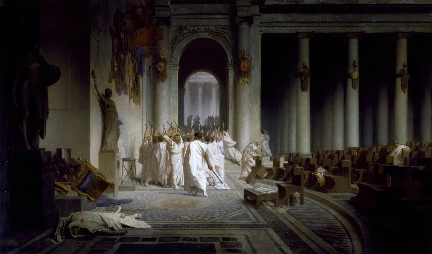 Caesar assassination murder Jean-Léon_Gérôme_-_The_Death_of_Caesar_-_Walters_37884.jpg