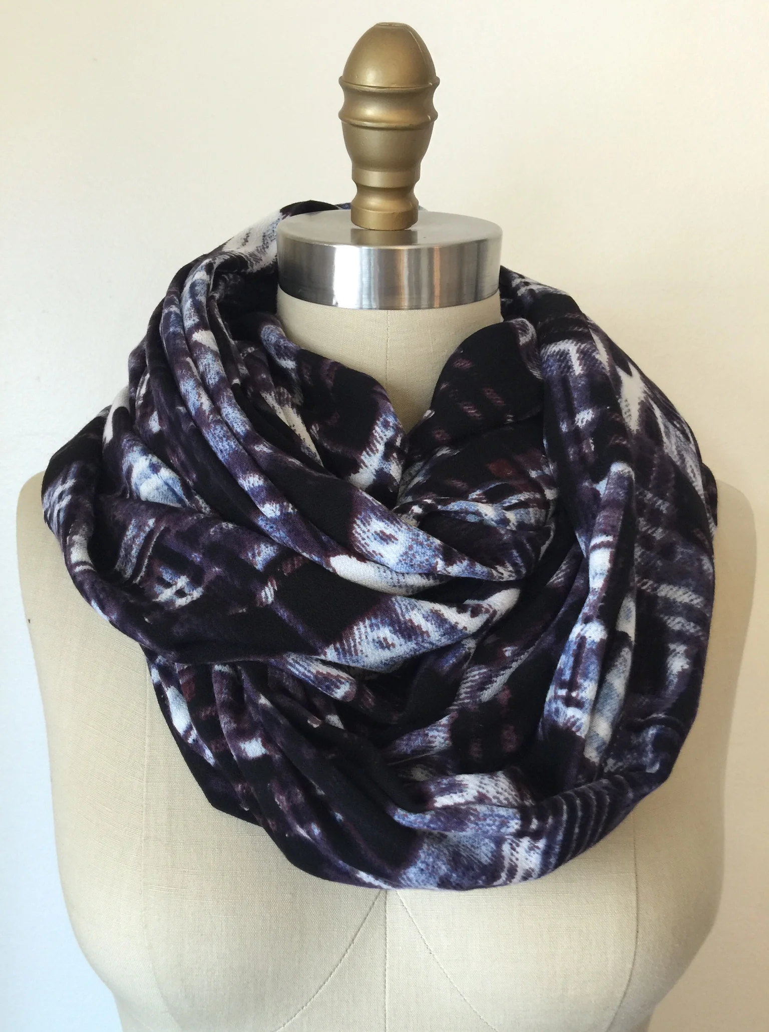 Eggplant Plaid Woven Rayon Crepe Circle Scarf