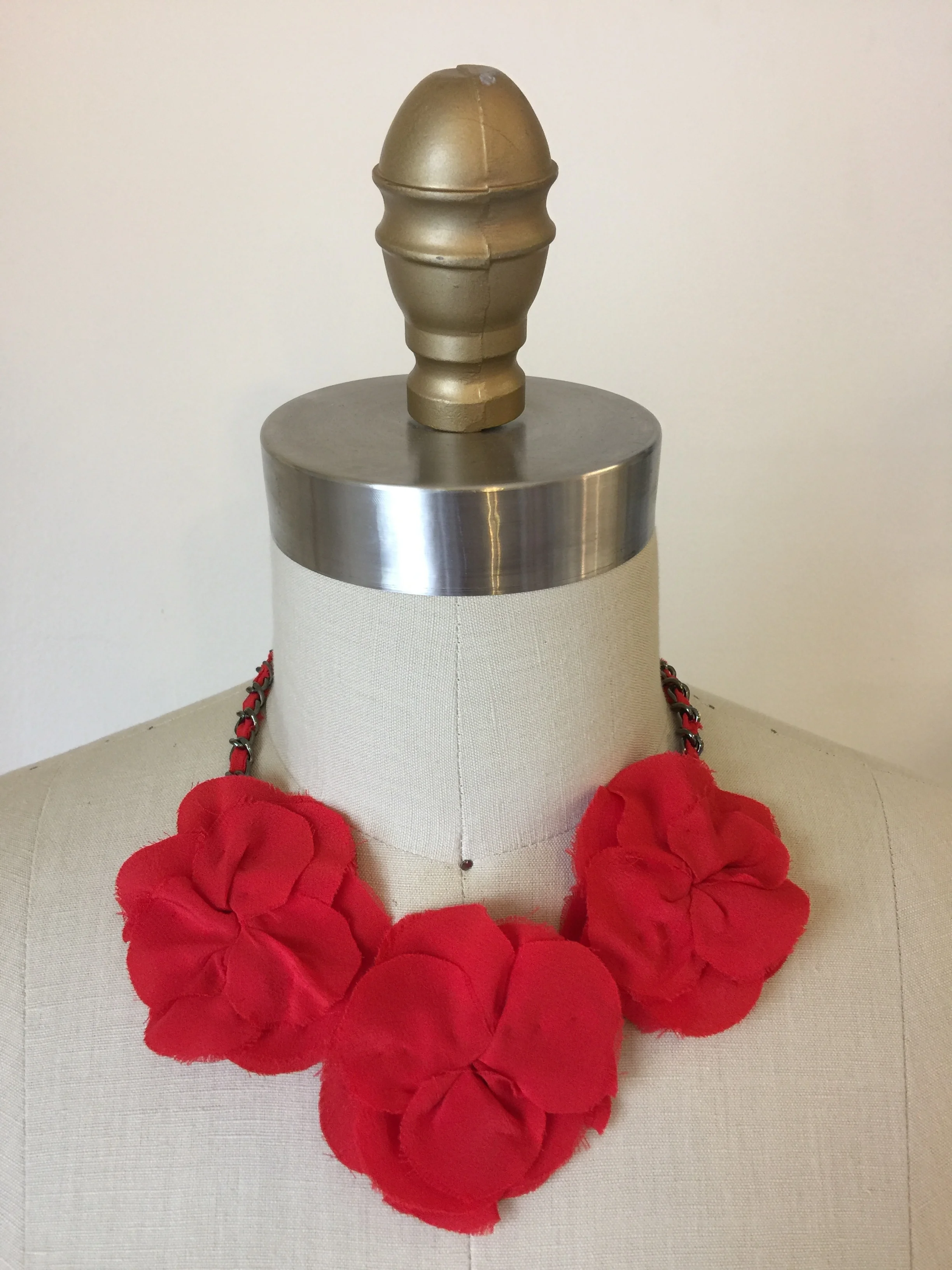 Scarlet Silk Flower Necklace