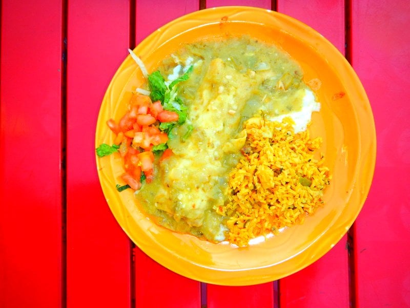 Enchiladas with creamy cheese and chile sauce