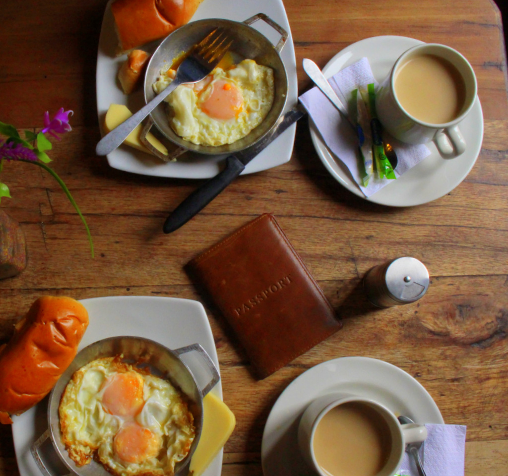 Eggs, cheese and coffee are common items served for breakfast in Colombia. 