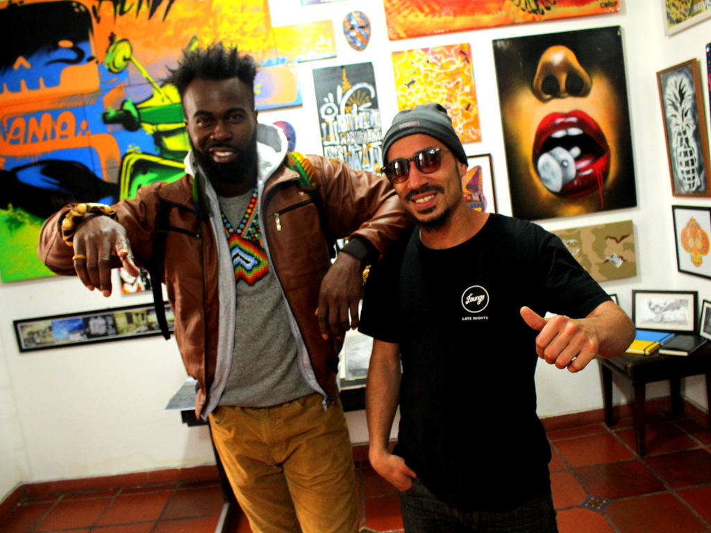Hanging with the owner and curator of Bogotá Graffiti Tour inside his shop. 