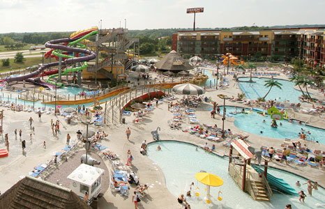 Outdoor view of the outdoor water park at the Kalahari Resort in Lake Delton, WI