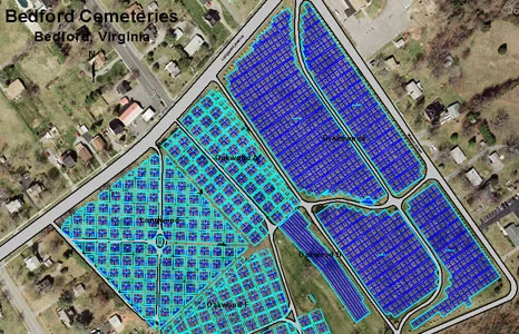 Screenshot of the Town of Bedford Cemetery, VA using CIMS
