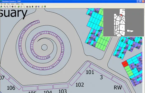 Screenshot of the Roselawn Cemetery in Roseville, MN using CIMS