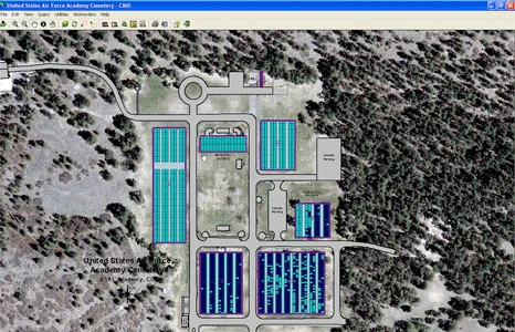 Screenshot of United States Air Force Academy Cemetery in Colorado using CIMS