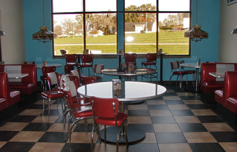 Inside seating area at All Stop Plaza in Lodi, WI
