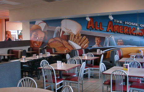 Inside seating area at All Stop Plaza in Lodi, WI