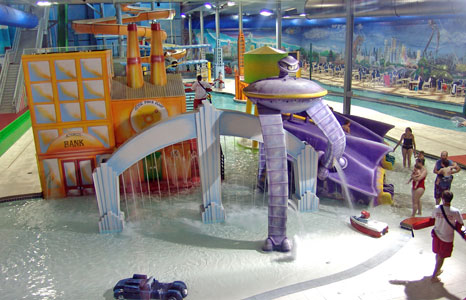 Water play structure at Action City/Metropolis Resort & Choas Waterpark in Eau Claire, WI