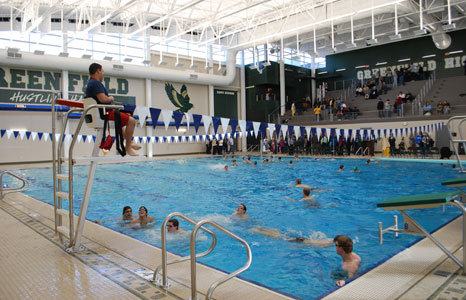 Indoor pool area with life guard stand at Greenfield High School in Greenfield, WI