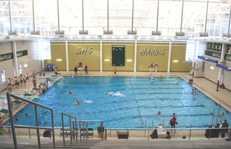 Wide view of indoor pool area at Greenfield High School in Greenfield, WI