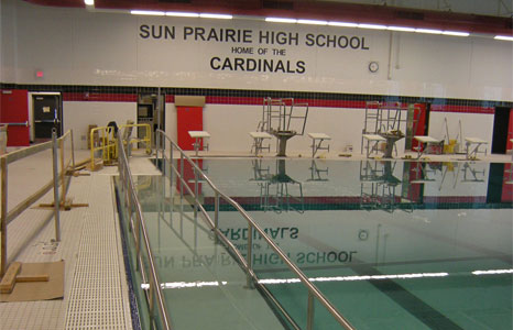 8 lane competition pool at Sun Prairie High School in Sun Prairie, WI