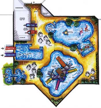 Aerial view of a drawing of a water park plan
