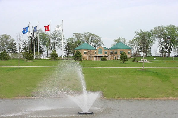 Southern Wisconsin Veterans Memorial Cemetery columbarium and pond fountain