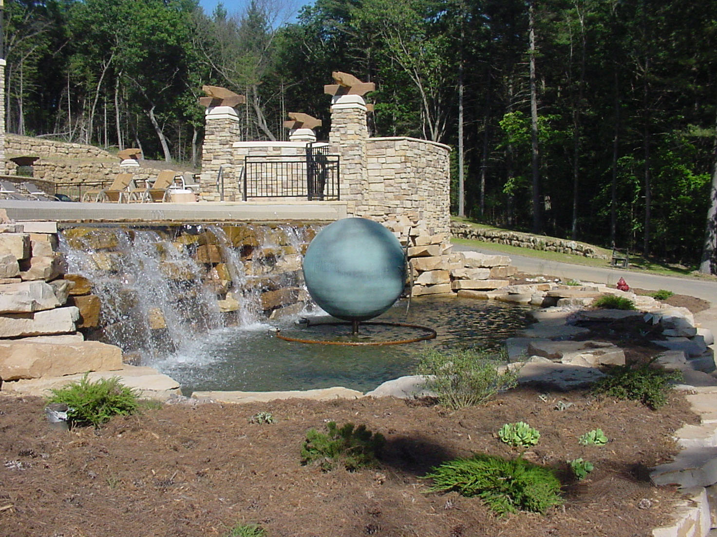 Outside view a fountain area at Sundara Spa in Wisconsin Dells, WI