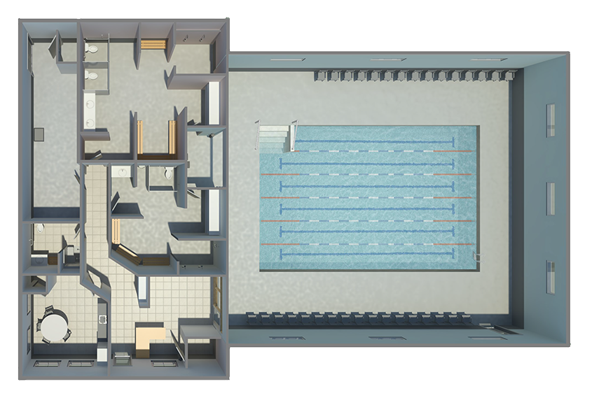 Area view of the drawn plan of the pool and office area at Little Strokes Swim Academy in Waunakee, WI