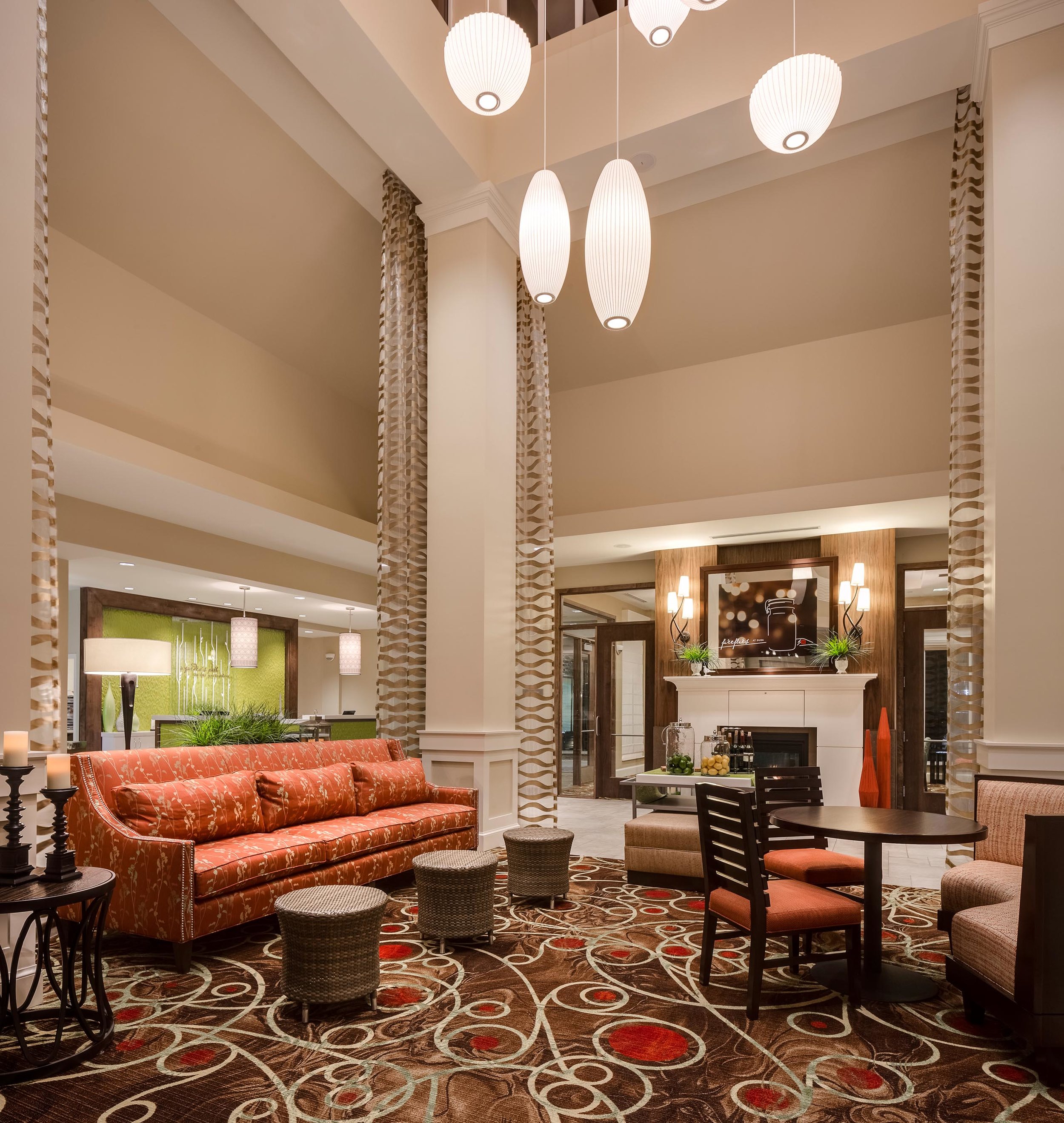 Lobby seating area at the Hilton Garden Inn in Bettendorf, IA