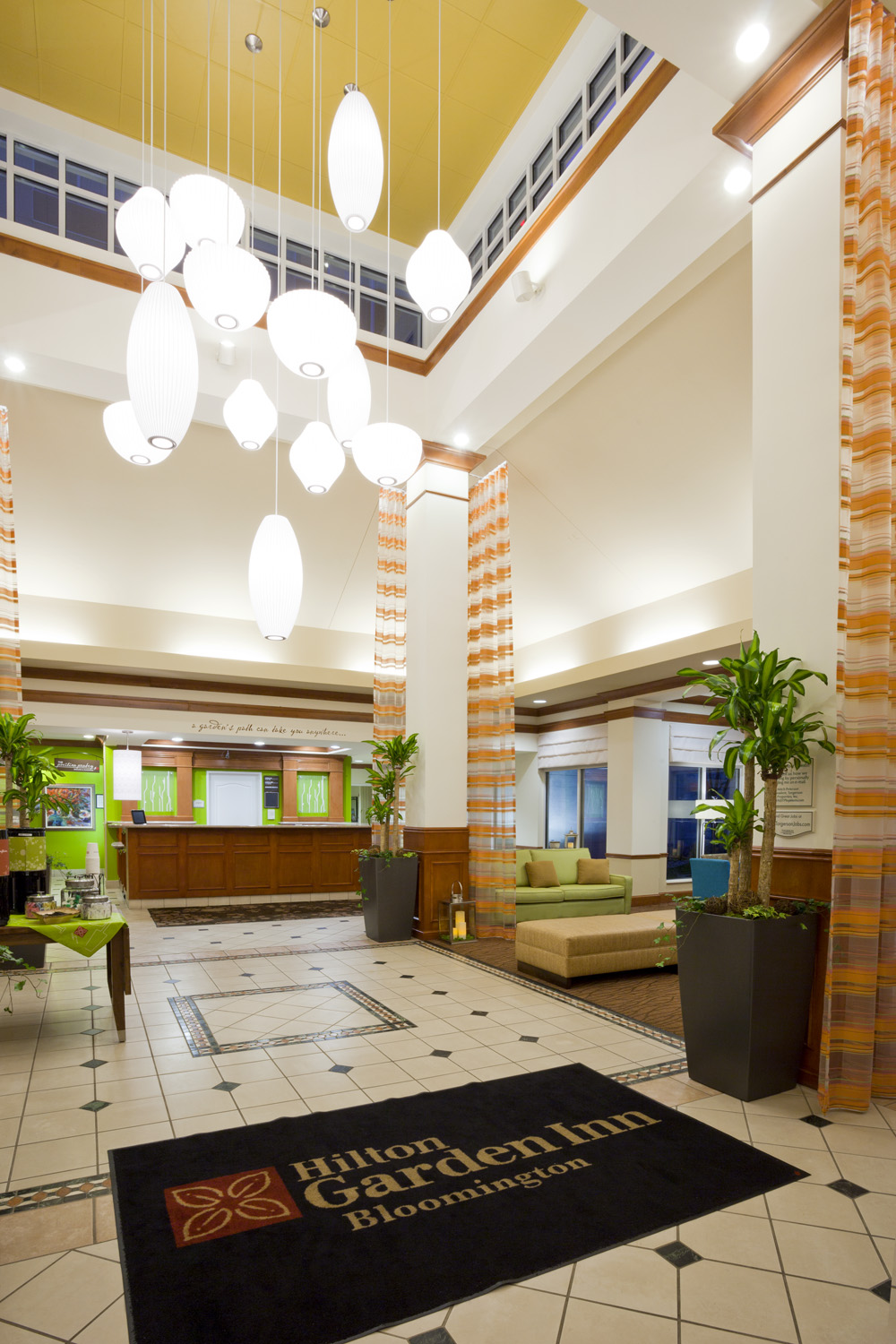 Inside entrance way to the front desk in the Hilton Garden Inn in Bloomington, MN