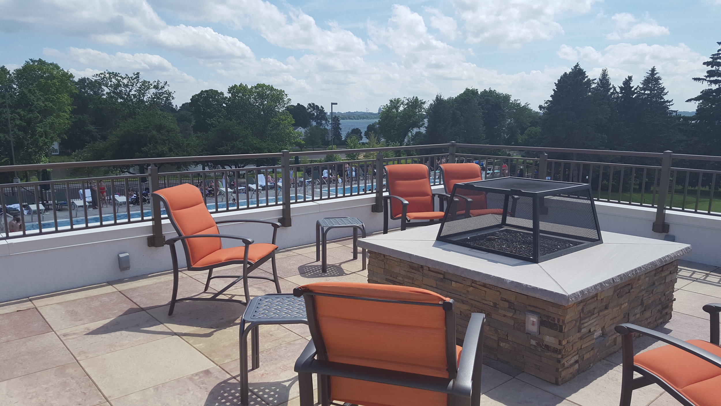 Roof top seating area at Maple Bluff Country Club in Madison, WI