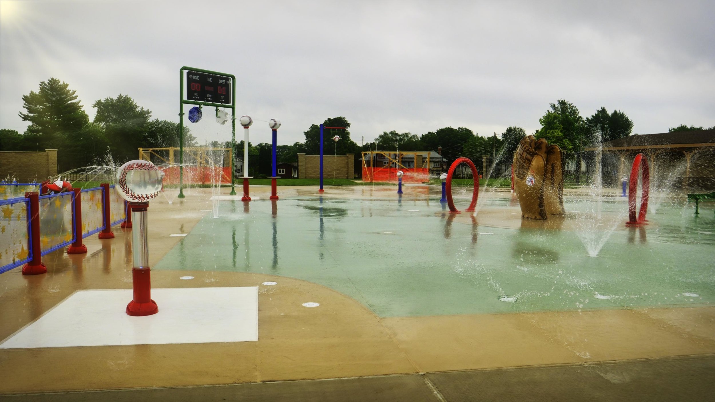 Kids play area with a baseball theme at Peru’s Splash Field in IL