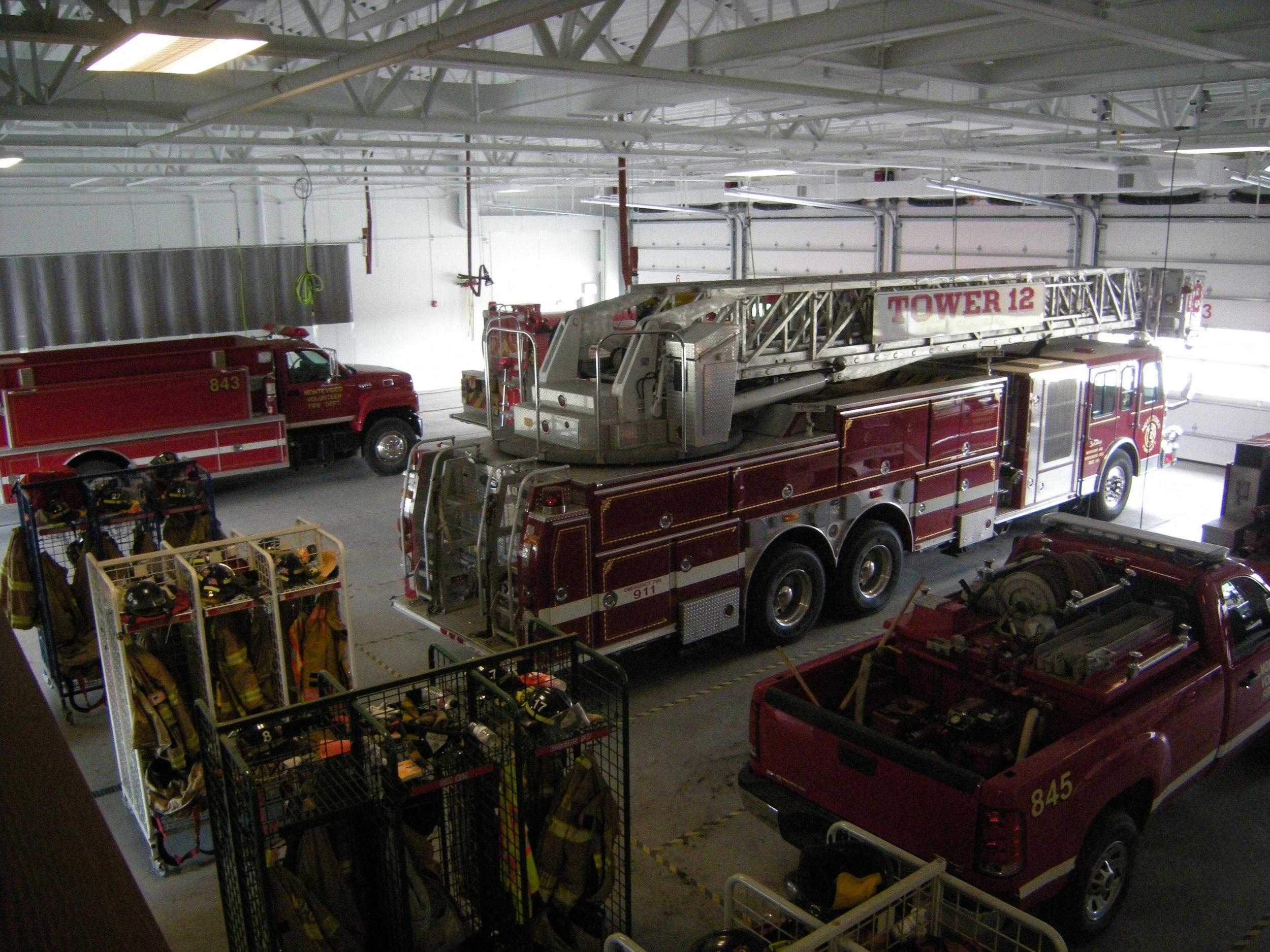 Back side of firetrucks in the garage