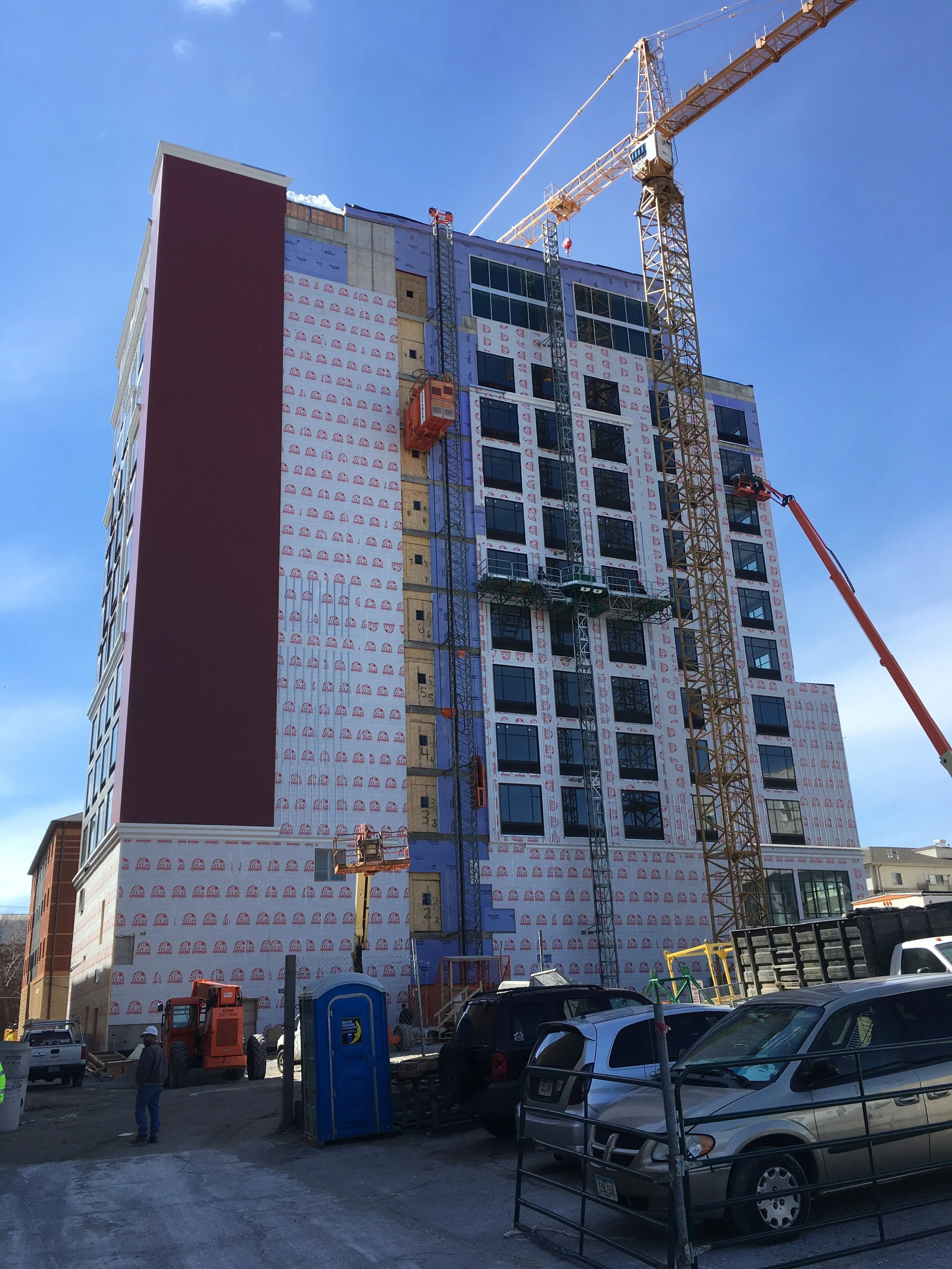 Outside construction of the Hilton Garden Inn in Iowa City, IA