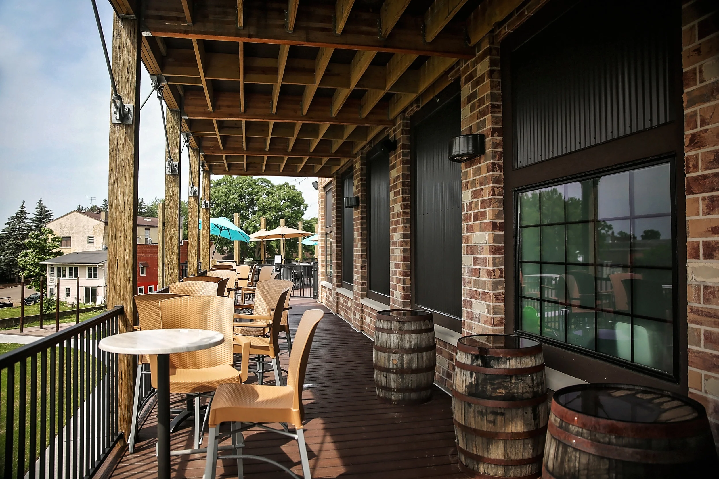 Outside balcony seating area at Vintage Brewery Bar & Restaurant