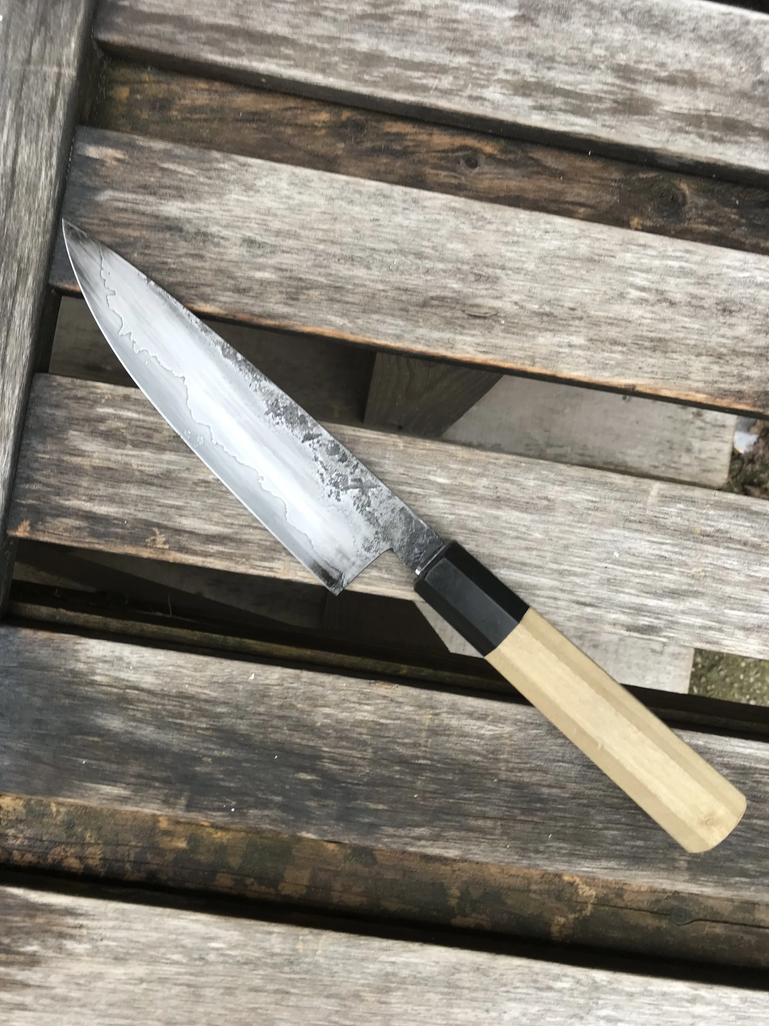 6 inch Chef Knife in 1095/15n20 Hand Hammered Damascus
