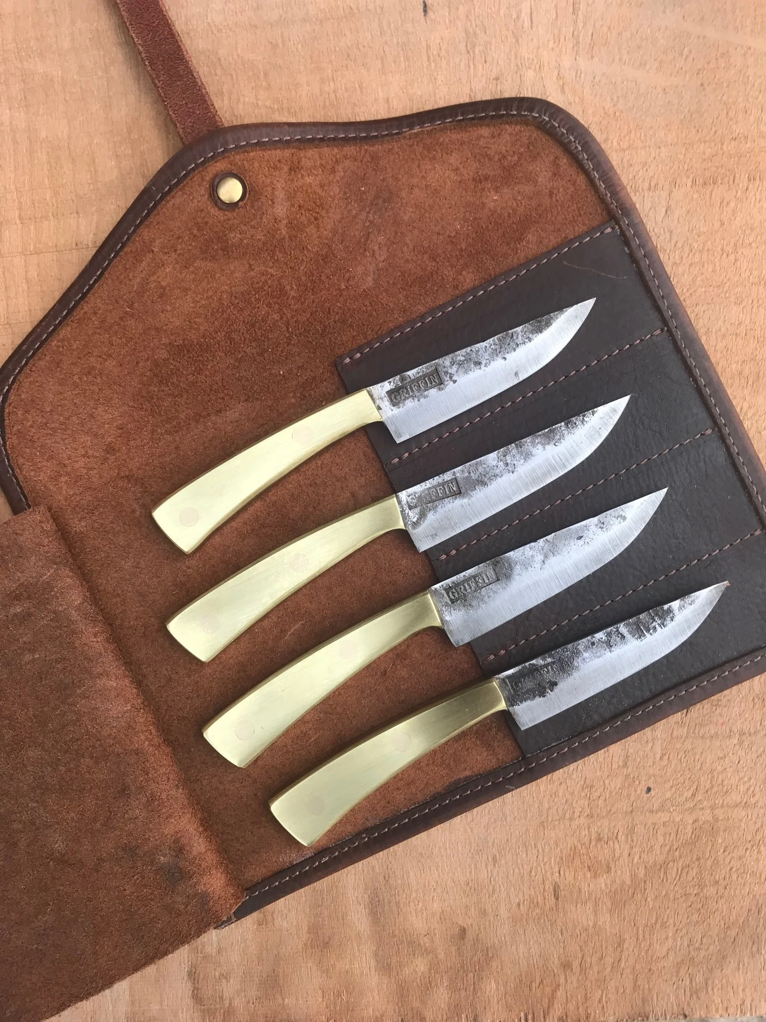 1095 Steak Knives with Brass Handles