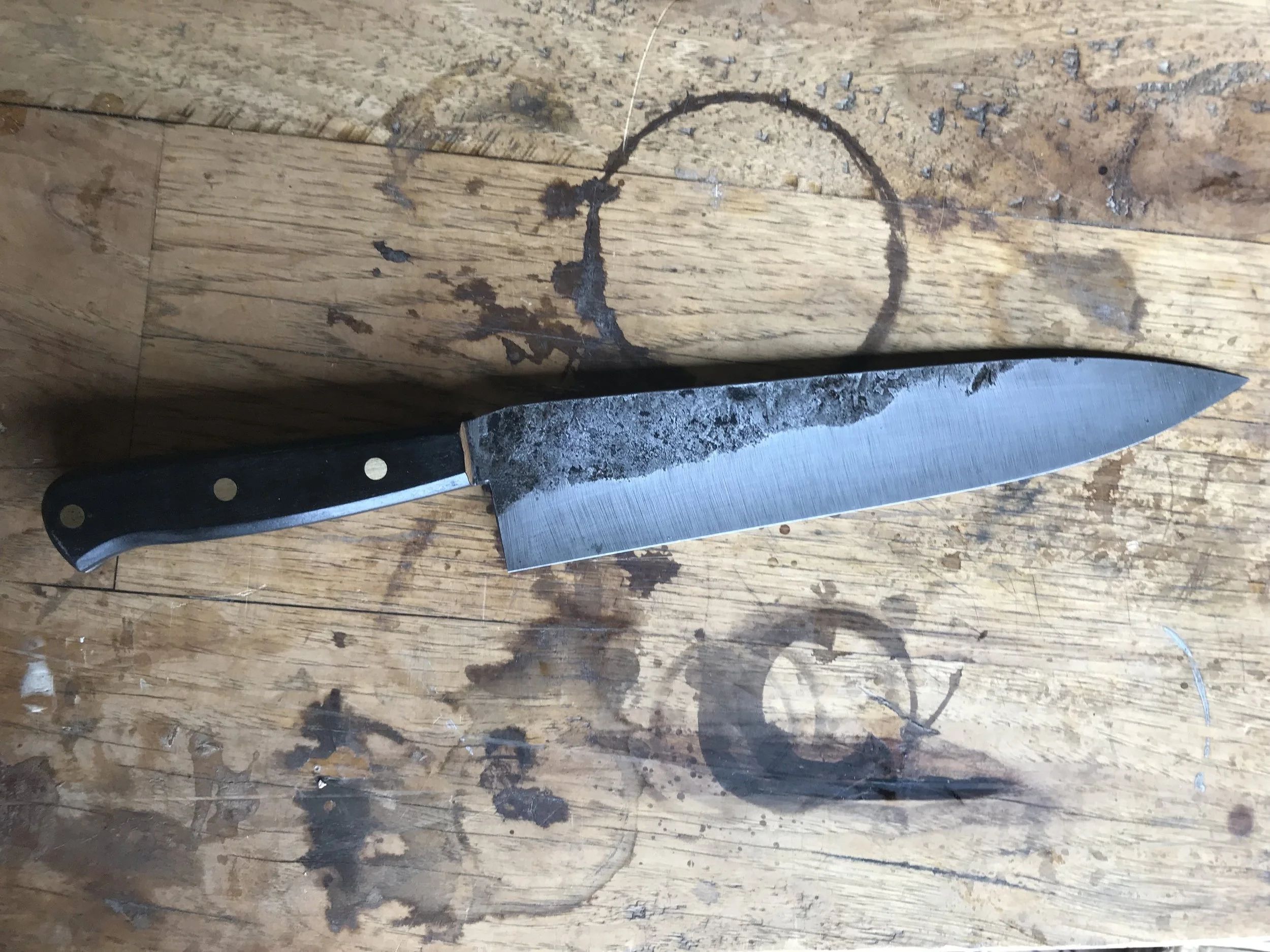 9.5 inch Full Tang Chef in 52100 and Black Dyed Beech