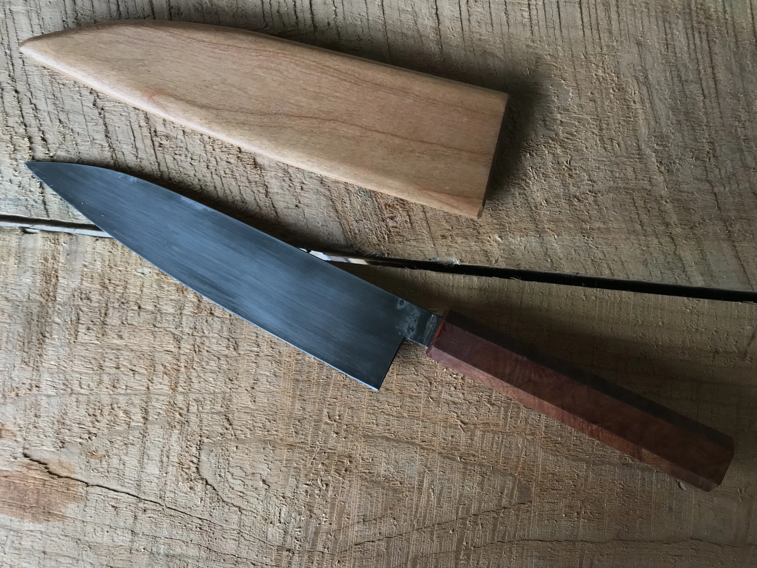 7 inch Chef in 52100 with Madrone Hande and Cherry Saya