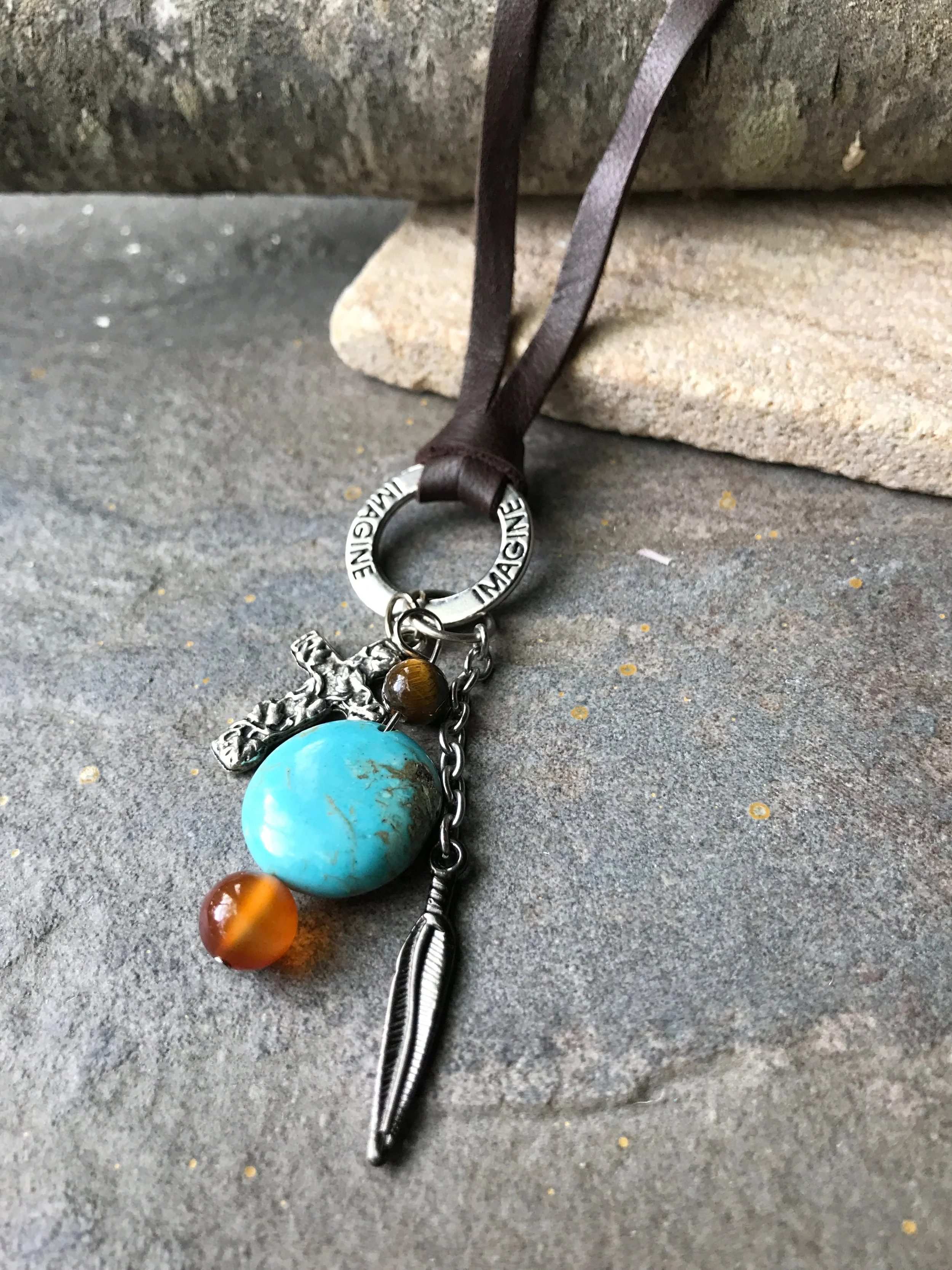  Leather Necklace with Silver &amp; Turquoise accents