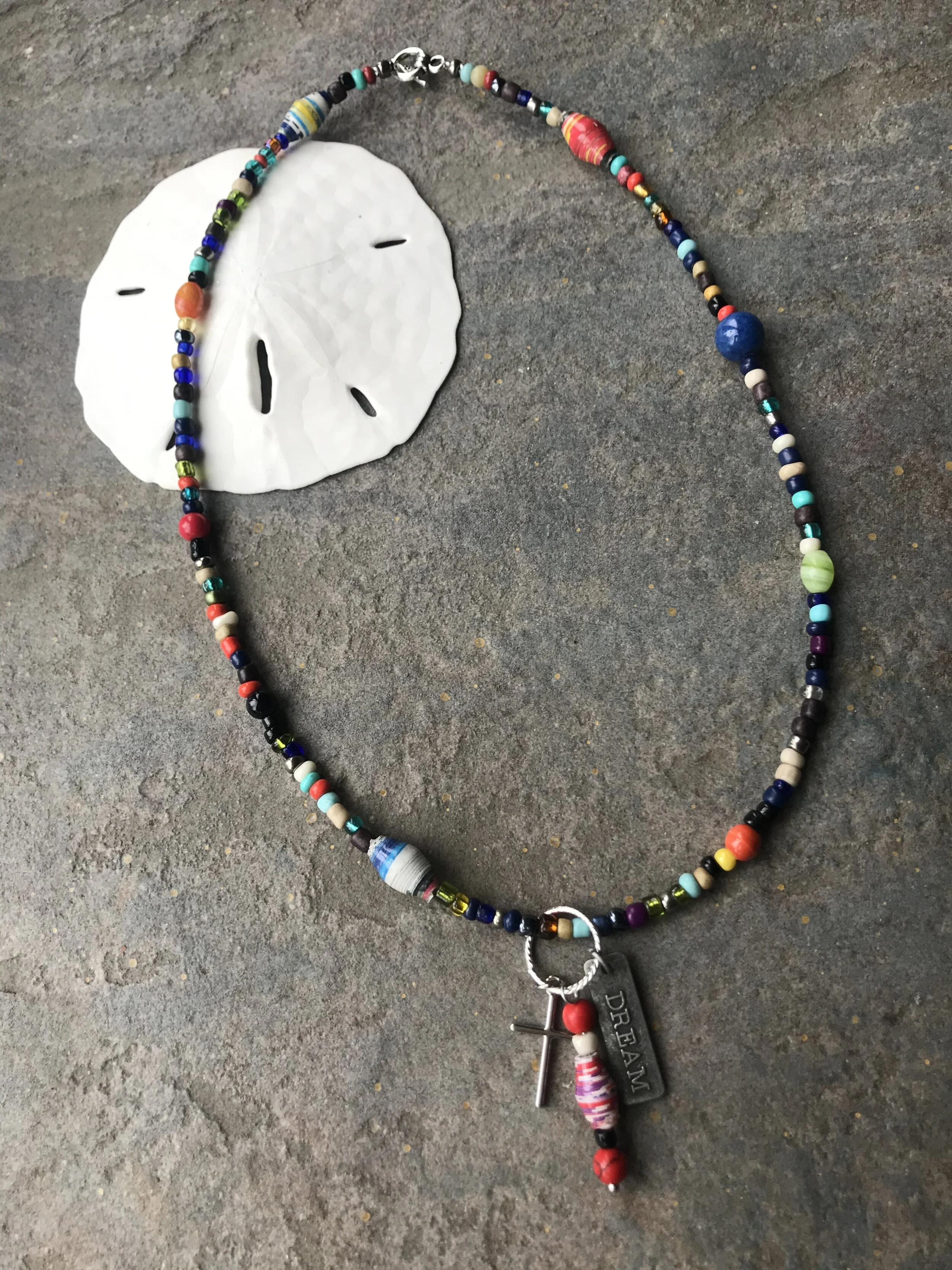Multi Colored Recycled Paper Beaded Necklace