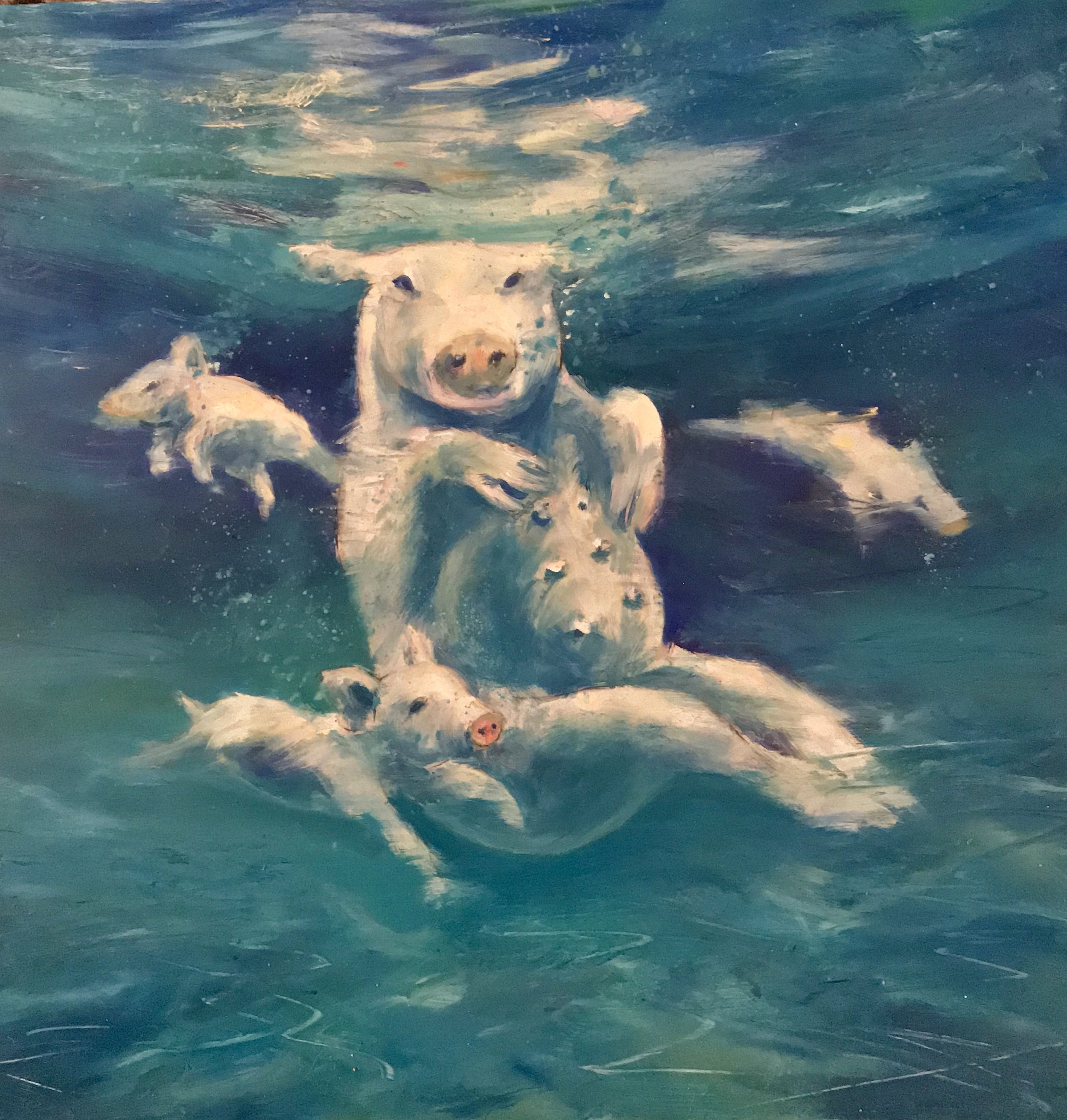 “Saltwater Swines” Oil on Aluminum (12x12”) 2018
