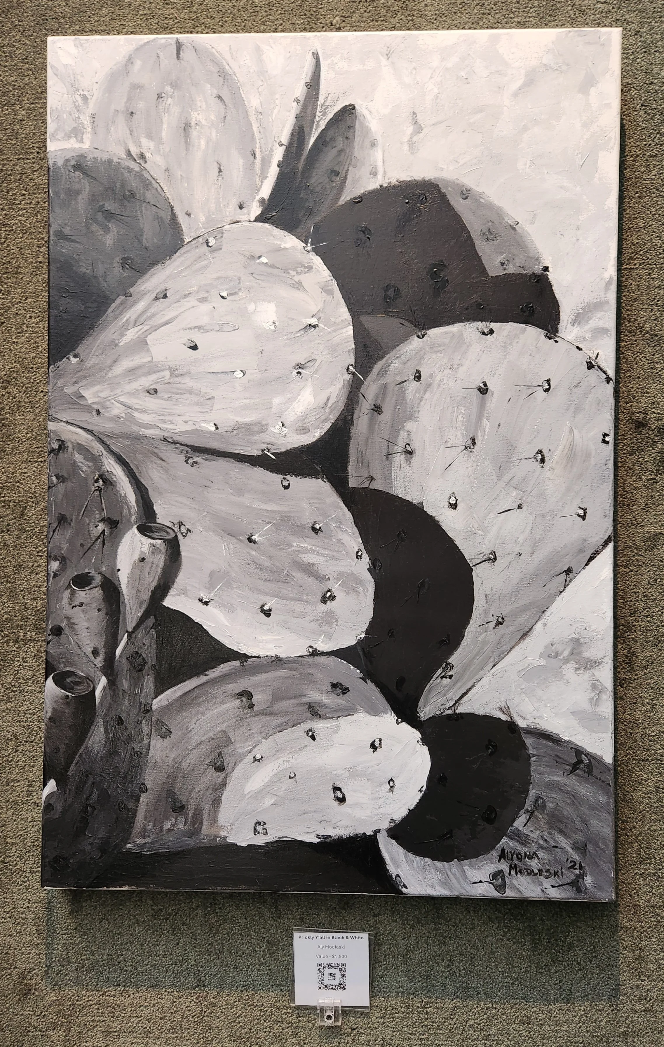 Value $1,500 - Prickly Y'all in Black & White by Aly Modleski