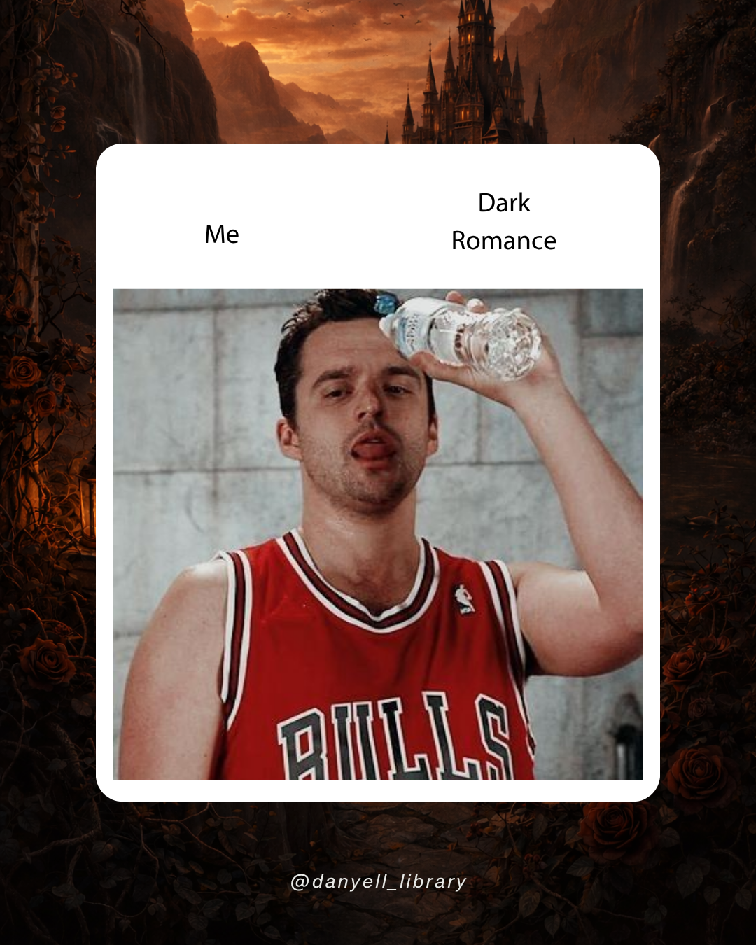 Funny romance reader meme about being unable to resist dark romance books