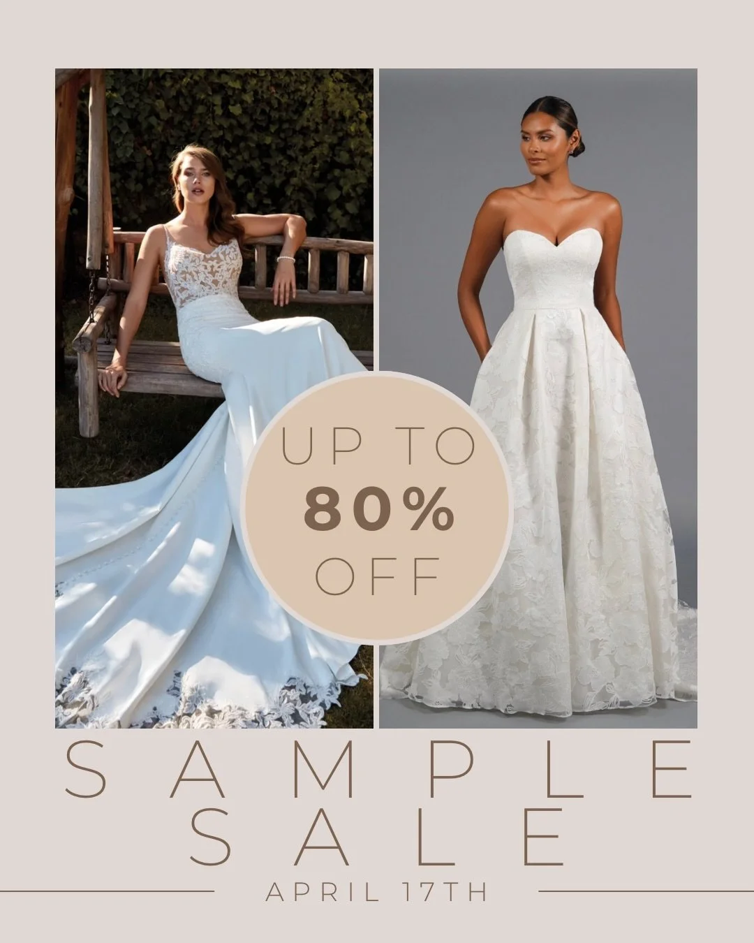 The biggest Sample Sale of the year is back and there are over 100 wedding gowns starting at $399 that we need to move out of here! ✨

❗️This sale is highly sought after so make sure to get in line early so you can snag the best dresses!

&bull;&bull