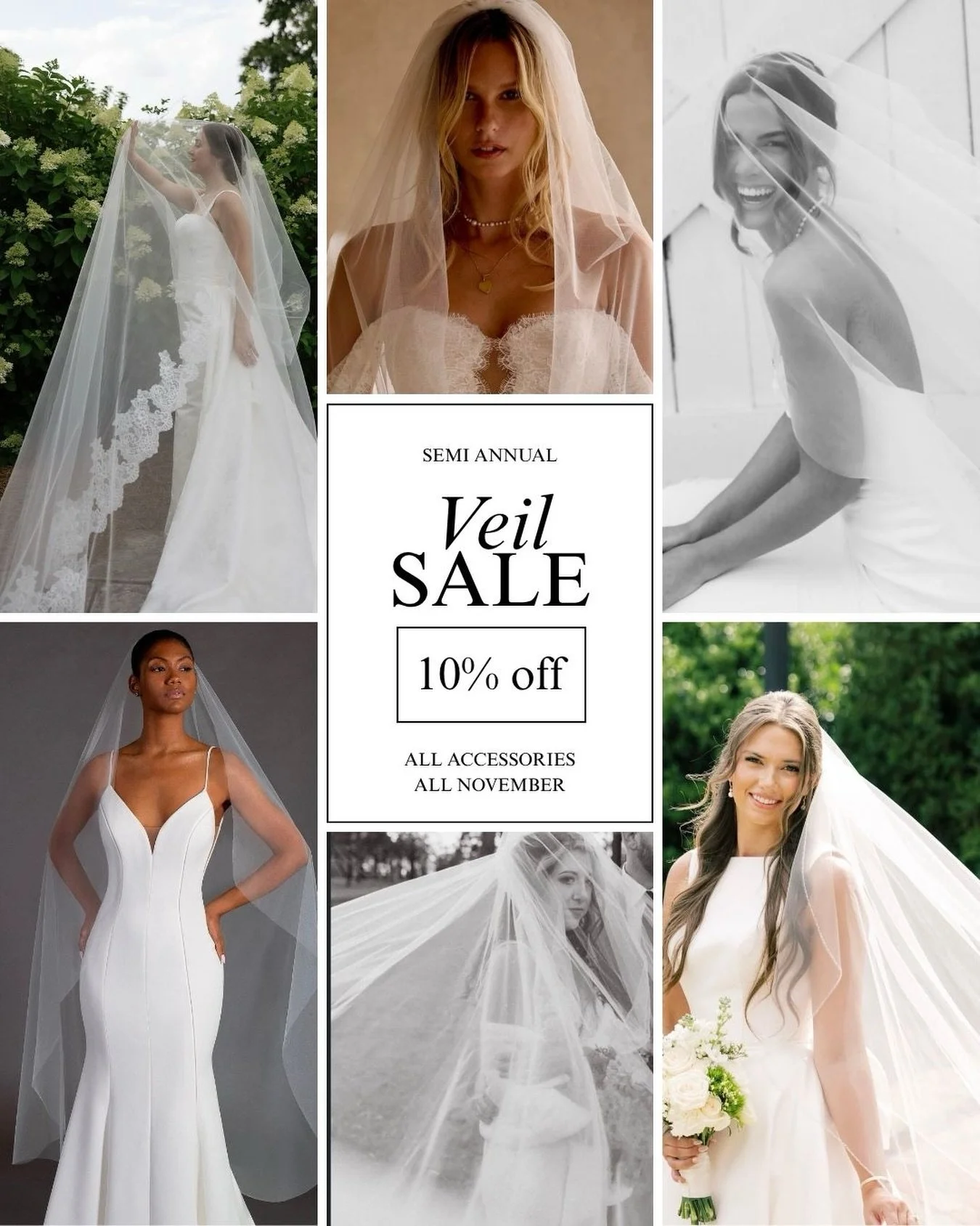 MARK YOUR CALENDARS!
&bull;All November Long&bull;
10% OFF all Veils &amp; Accessories!

Schedule your Accessory Appointment for an hour of Finishing Touches!

✨Veils
✨Jewelry
✨Sleeves &amp; Straps
✨Headpieces
✨Jackets &amp; Capes