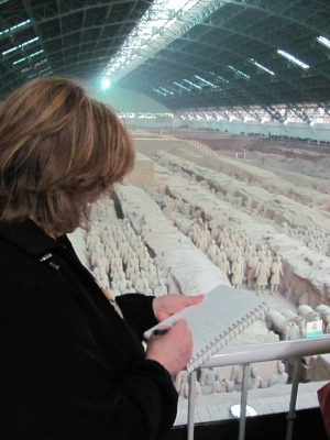 The artist sketching the Terra-Cotta Warriors in Xi'an, China