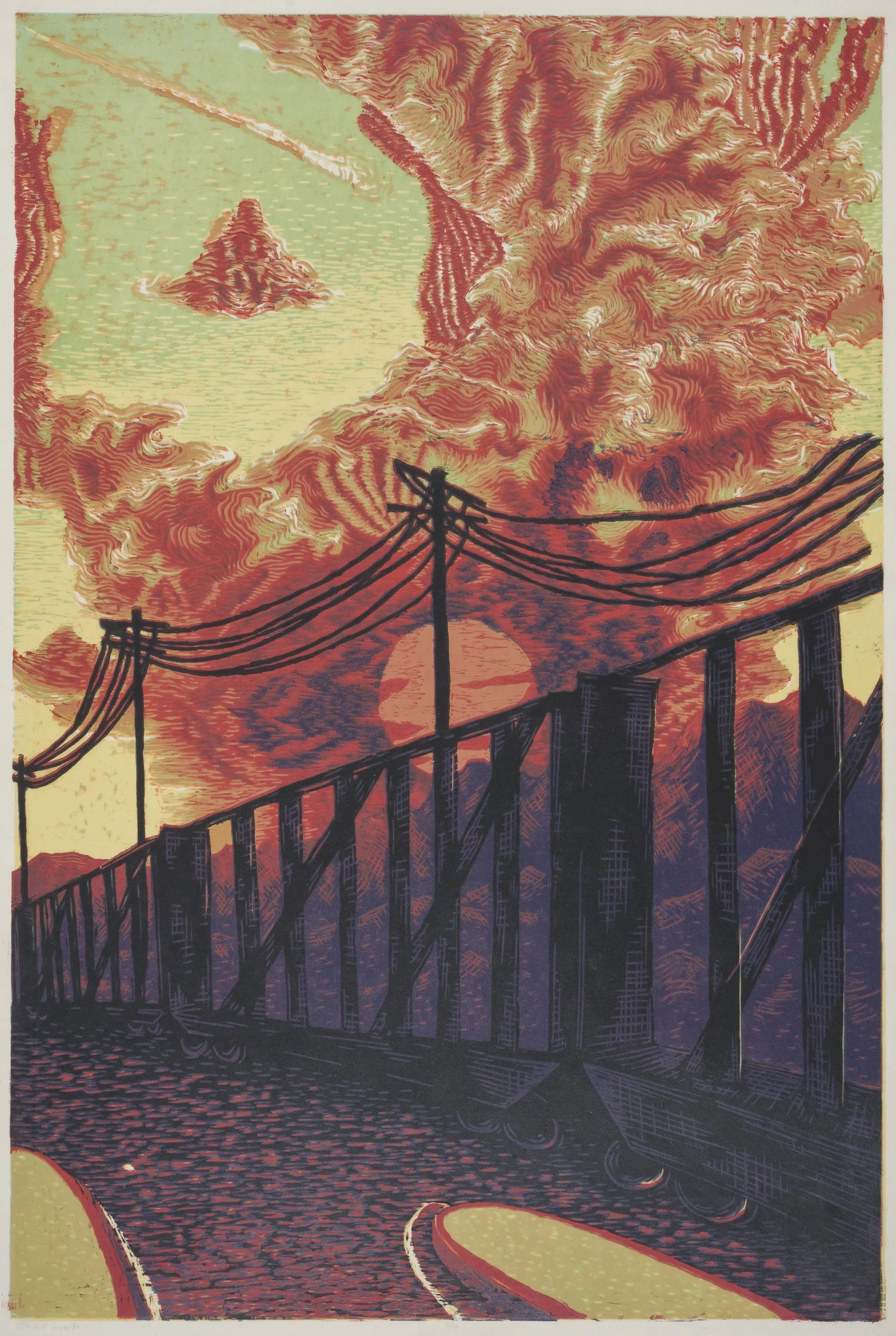   "4th and Grande"   22 x 32 in. Woodcut, 2015 